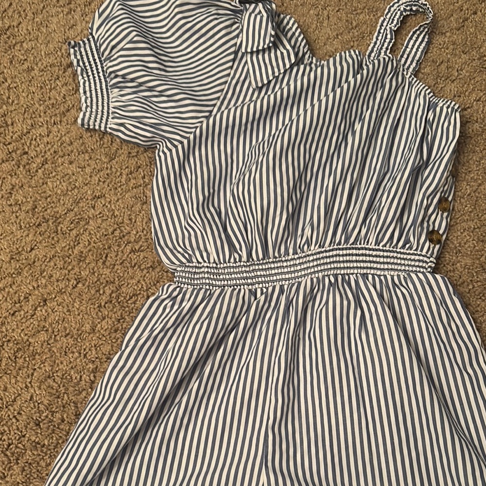Habitual Blue and White Striped One-Shoulder Romper Kids Size 10